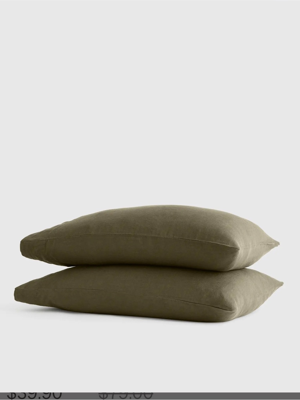 NWOT Quince Dusty Olive Green Linen Standard Pillow Case Pair of 2!